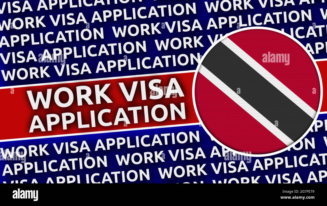 Trinidad e Tobago Bandiera circolare con lavoro titoli di domanda di visto - Illustrazione 3D Foto Stock