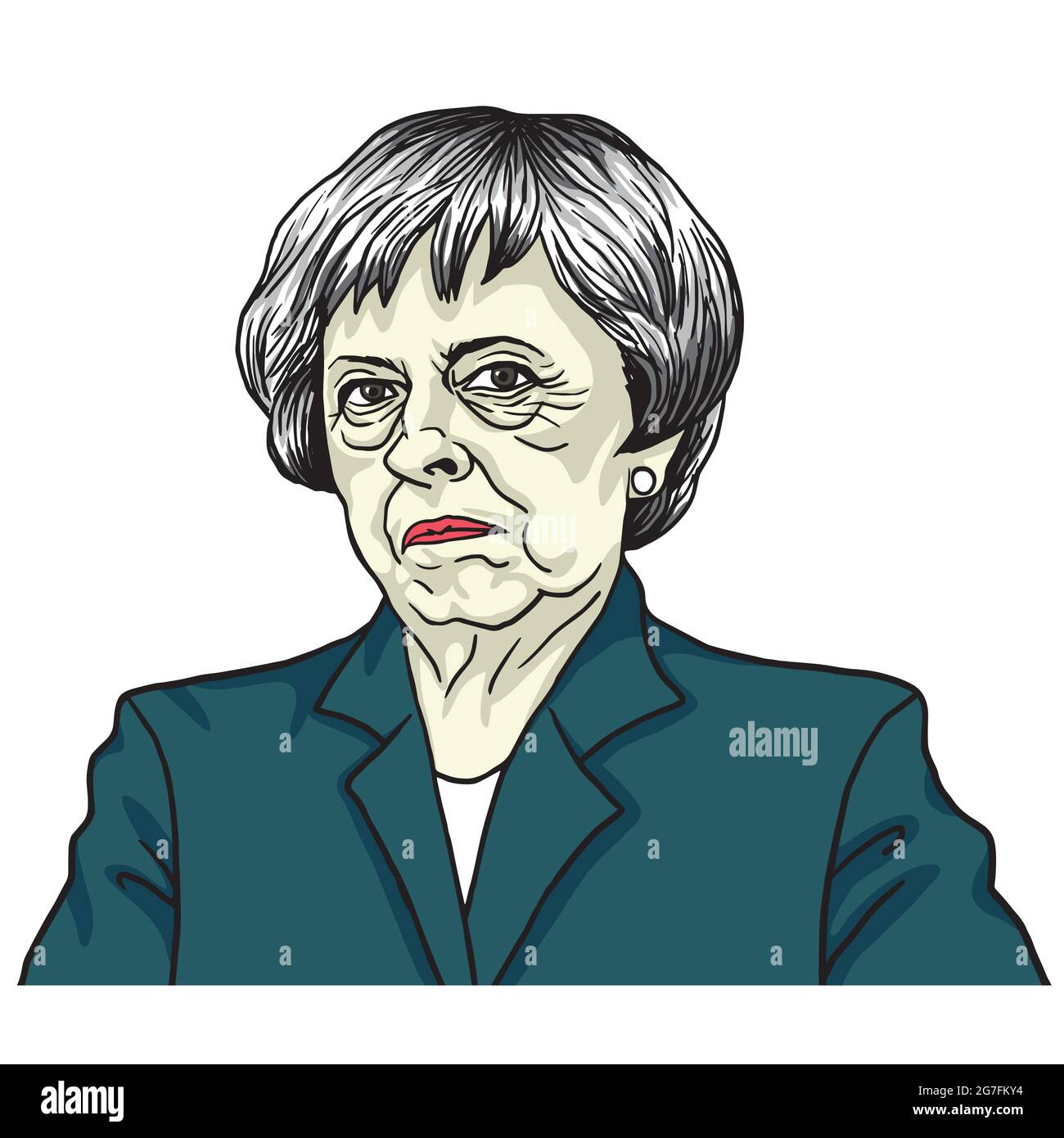 Theresa maggio. Il primo ministro del Regno Unito Theresa May Cartoon Caricature Vector Illustrazione Vettoriale