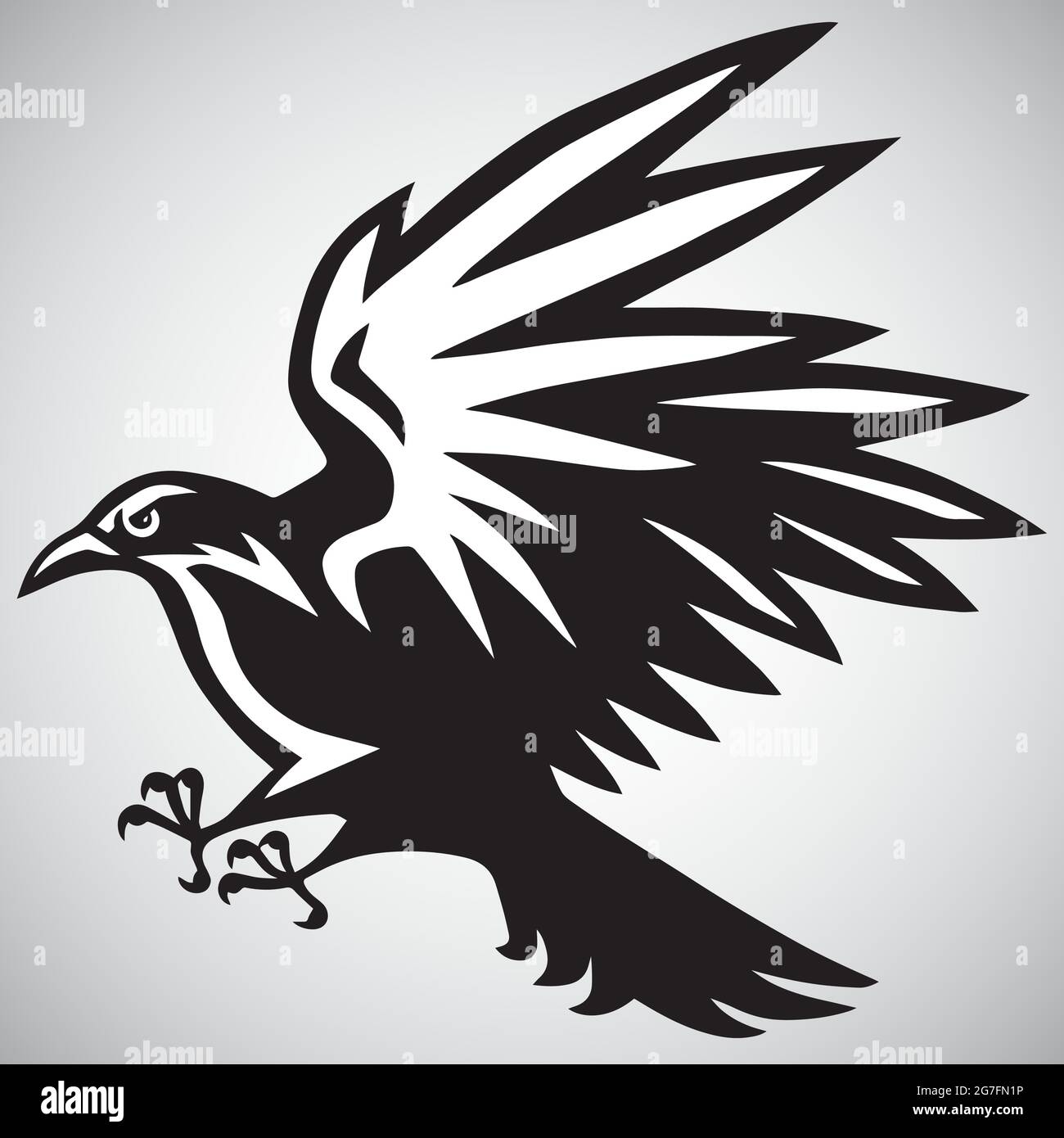 Vettore bianco e nero con logo Crow Illustrazione Vettoriale
