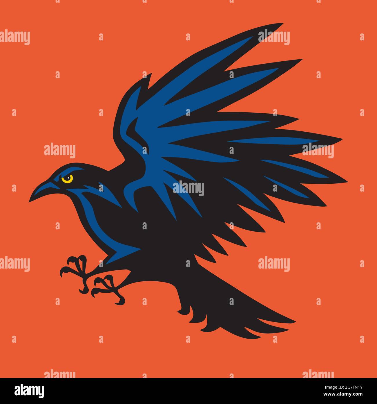 Mascotte Raven Sport Bird con logo Angry. Disegno di illustrazione vettoriale Illustrazione Vettoriale