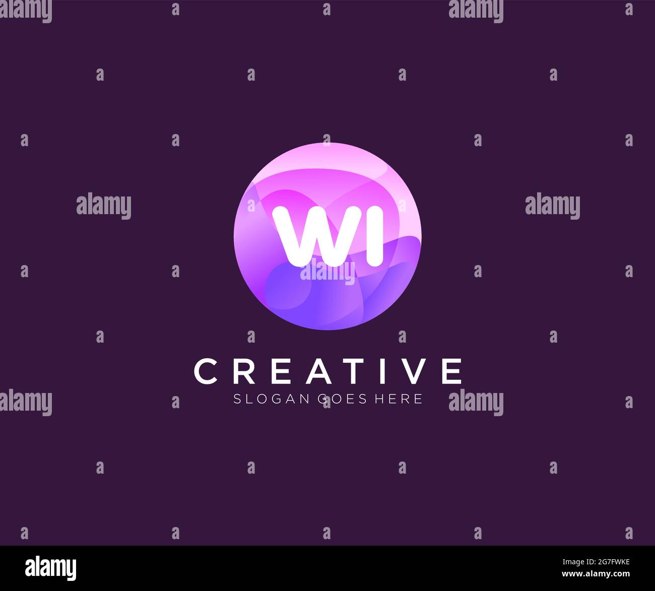 LOGO INIZIALE WI con modello cerchio colorato Illustrazione Vettoriale