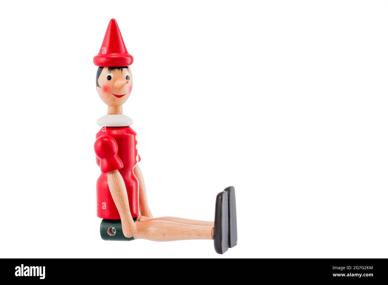 Pinocchio Toy statua isolata su sfondo bianco Foto Stock