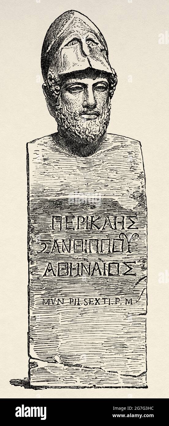 Pericle 495-429 a.C. Uomo di stato prominente e influente. Grecia antica, Europa. Antica illustrazione del 19 ° secolo inciso da El Mundo Ilustrado 1880 Foto Stock