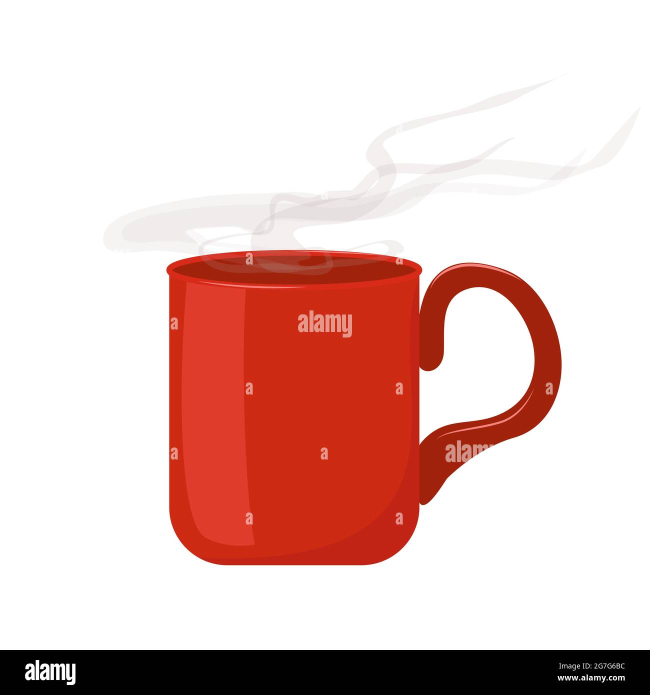 Tazza in ceramica rossa con una bevanda calda di tè o caffè. Illustrazione vettoriale nello stile piatto. Isolato su sfondo bianco. Illustrazione Vettoriale