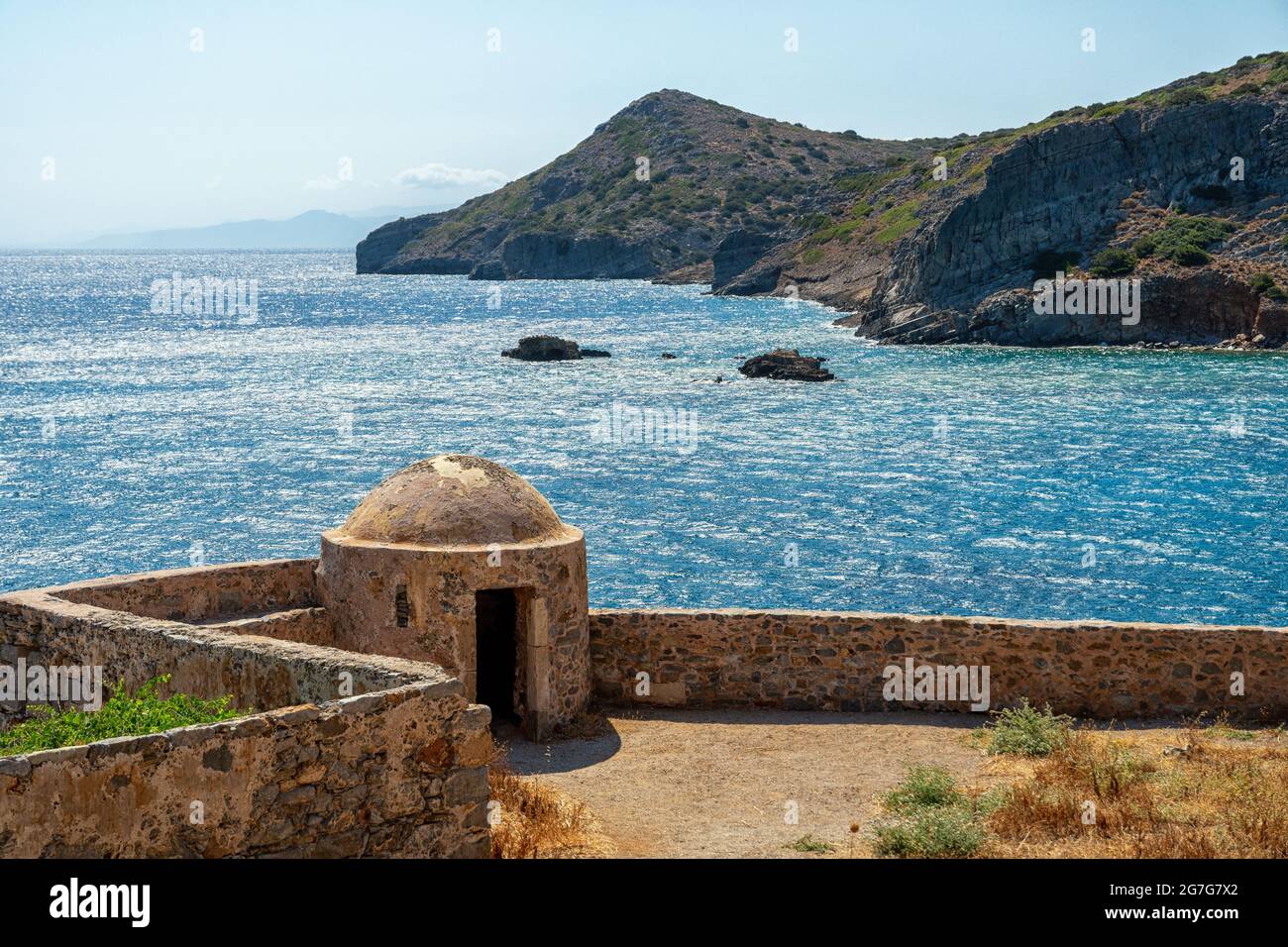 La fortezza e la colonia di lebbrosi di Spinalonga su Creta in Grecia Foto Stock