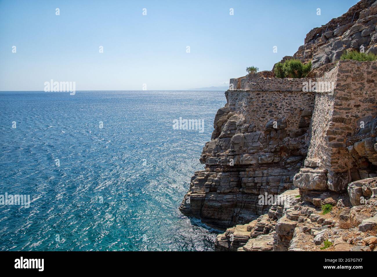 La fortezza e la colonia di lebbrosi di Spinalonga su Creta in Grecia Foto Stock