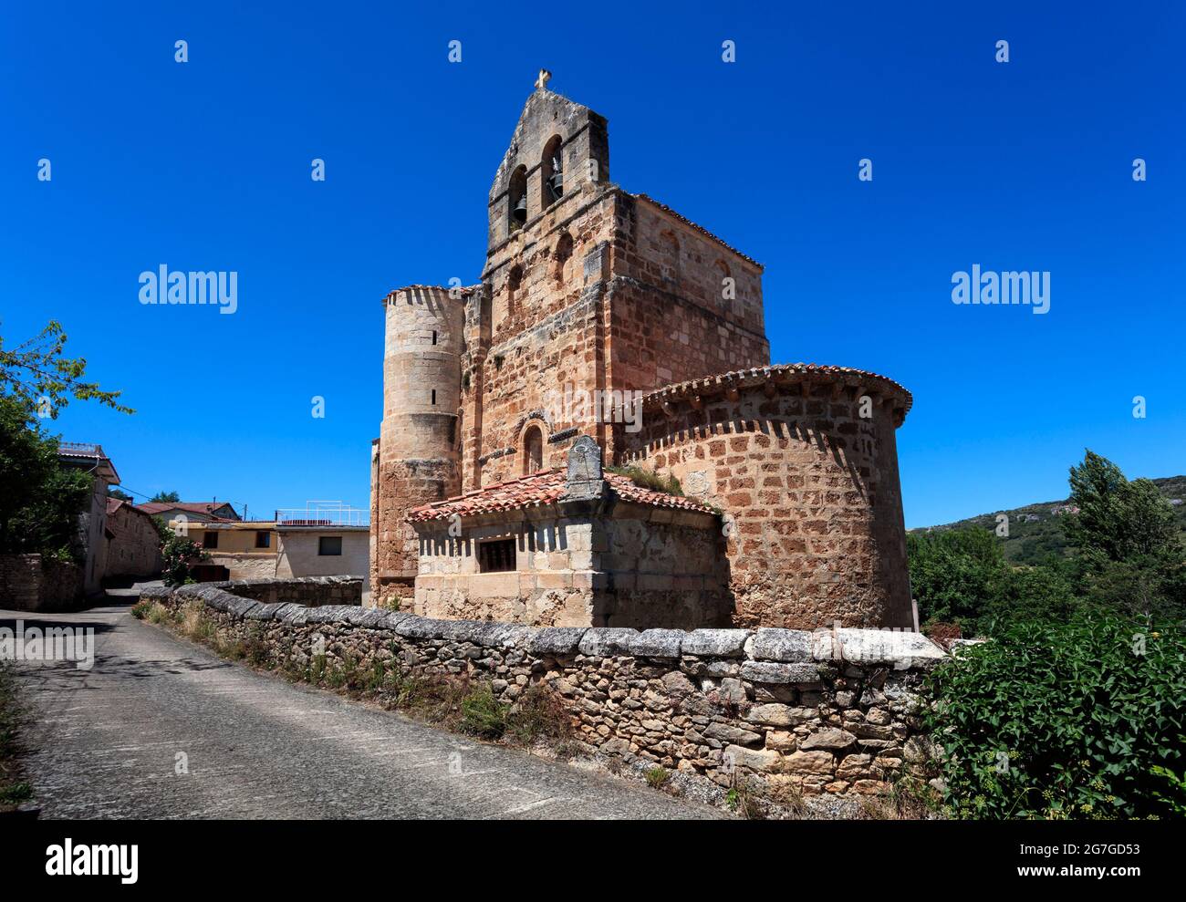 Chiesa romanica di San Salvador. Escaño. Burgos, Spagna Foto Stock