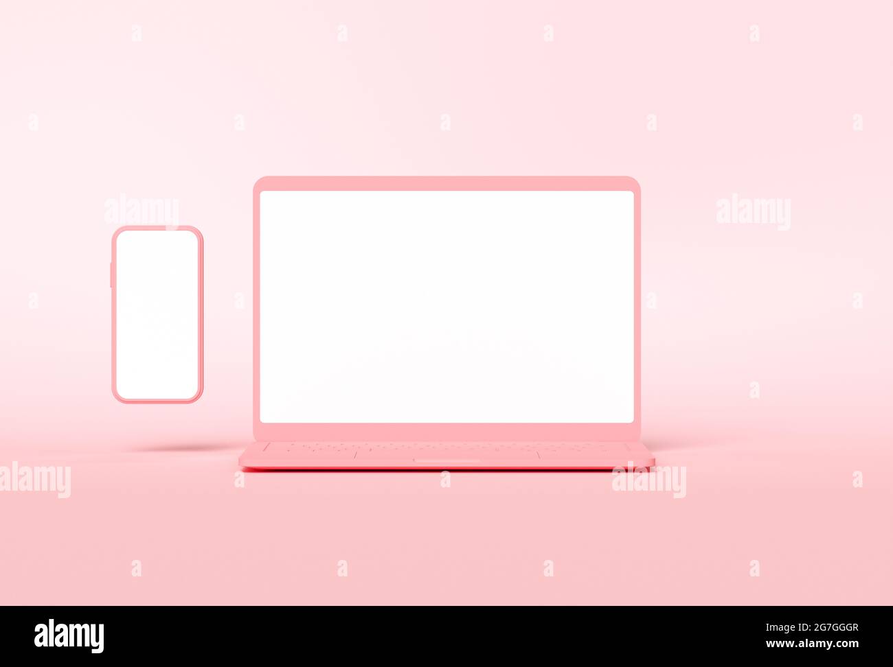 pc notebook e smartphone rosa con schermo vuoto su sfondo rosa. mockup di  laptop e telefoni cellulari per banner, pubblicità. Illus 3D Foto stock -  Alamy