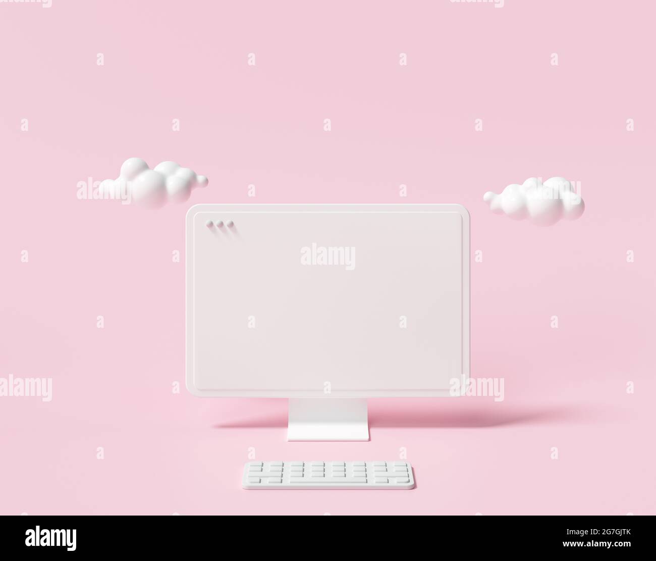 Desktop 3D minimal con mockup a schermo vuoto, schermo vuoto per il testo e concetto di sostituzione del logo. illustrazione del rendering 3d. Foto Stock