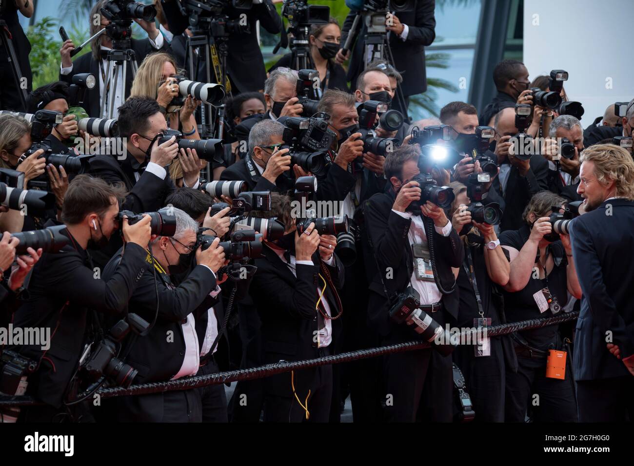 Ambiente durante la proiezione "The French Dispatch" durante il 74a edizione del Festival del Cinema di Cannes il 12 luglio 2021 a Cannes, Francia. Foto: Franck Bonham/imageSPACE /Sipa USA Foto Stock