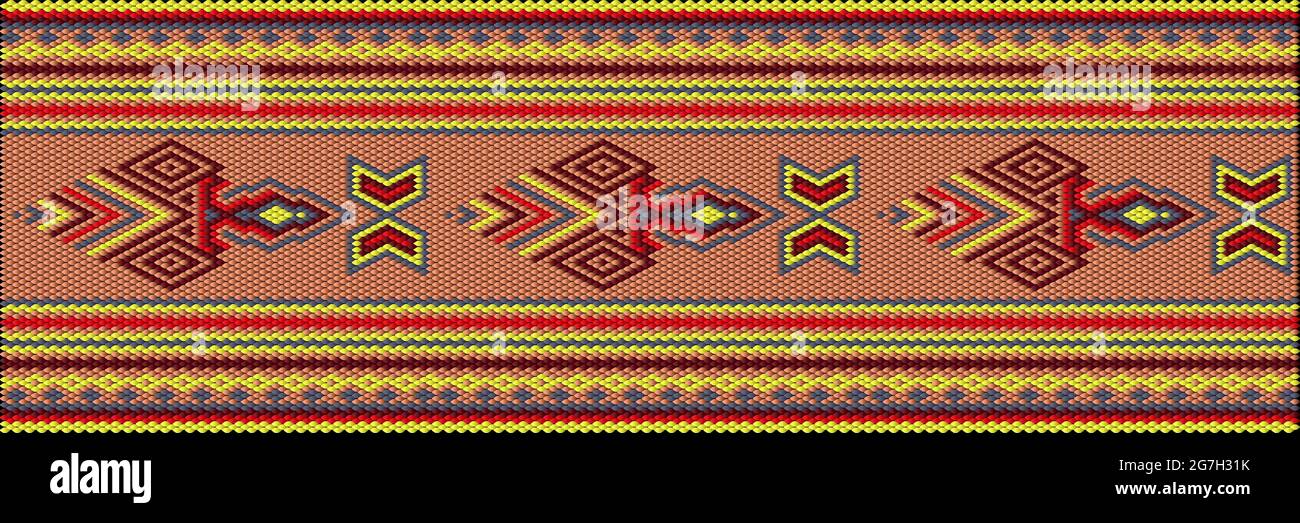 Un tradizionale ornamento etnico in cui ricchi colori attraggono fortuna e ricchezza. L'ornamento appare grande all'interno, in ricamo su tessuti per va Illustrazione Vettoriale