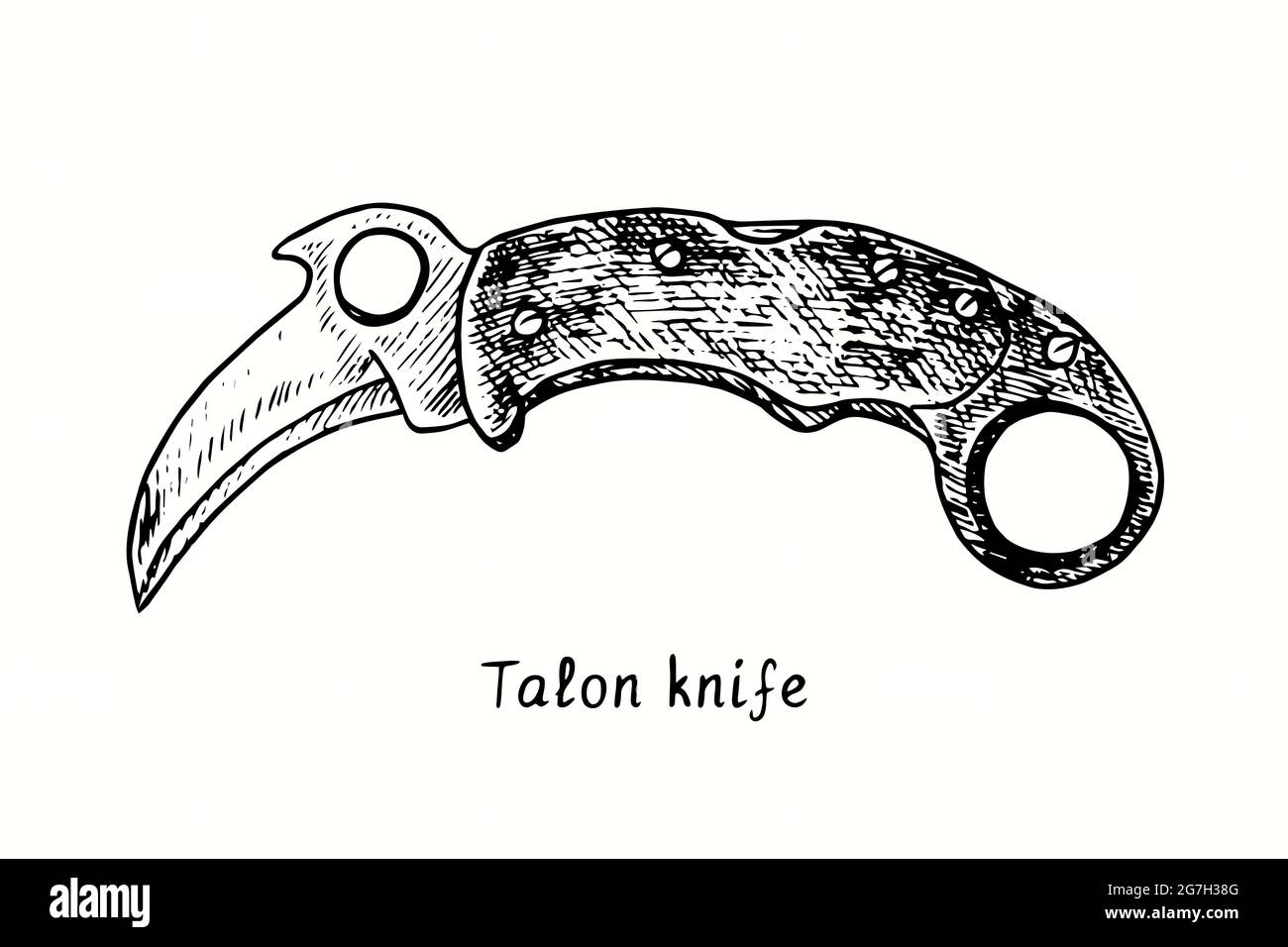 Tipo di coltello Talon. Illustrazione del disegno in bianco e nero con inchiostro Foto Stock