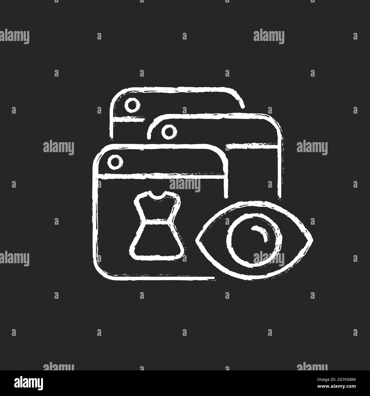 Monitoraggio comportamentale online icona bianca gesso su sfondo scuro Illustrazione Vettoriale