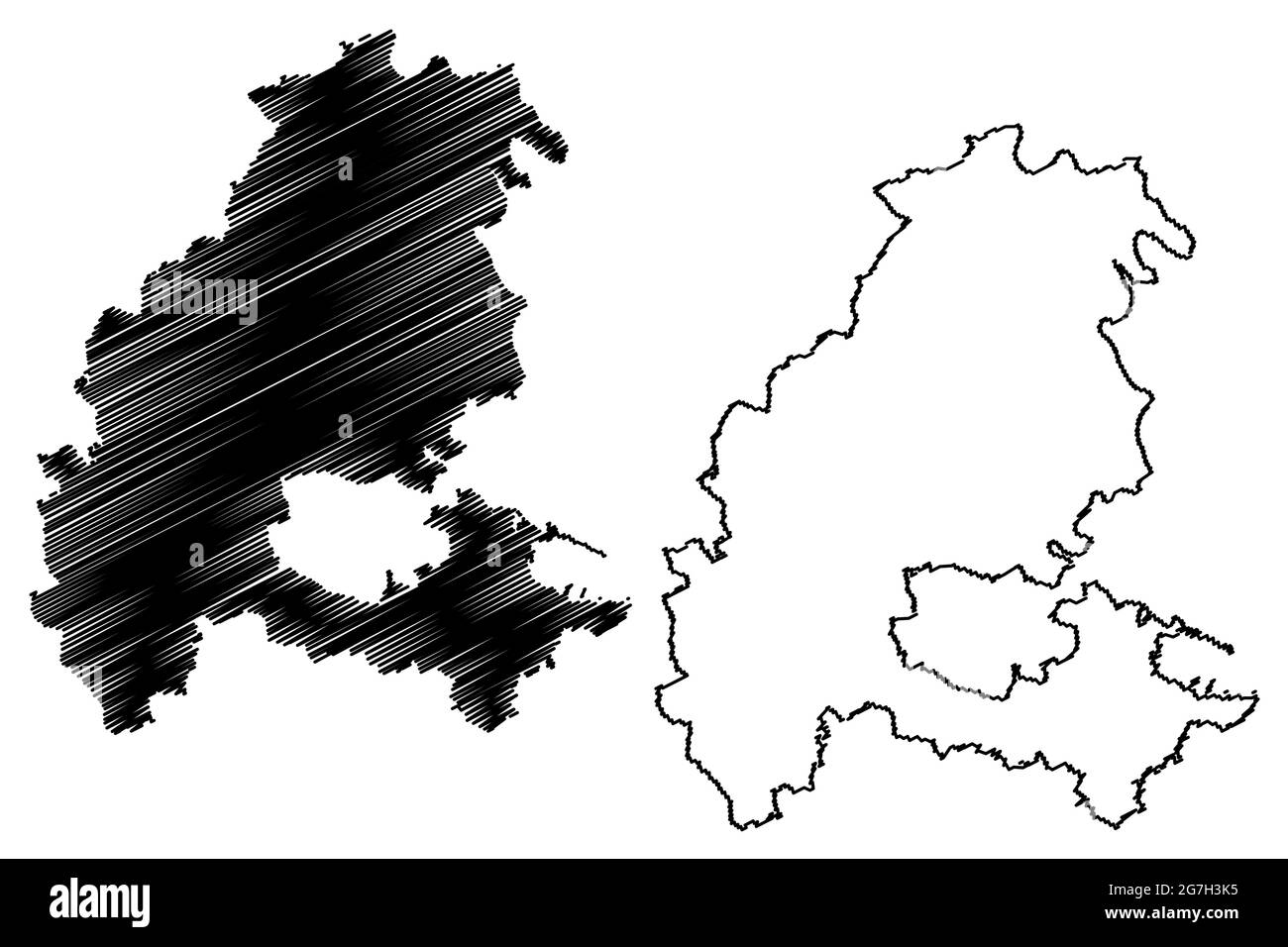 Distretto di Kassel (Repubblica federale di Germania, distretto rurale regione di Kassel, stato di Assia, Assia, Assia) illustrazione vettoriale mappa, abbozzare schizzo S Illustrazione Vettoriale