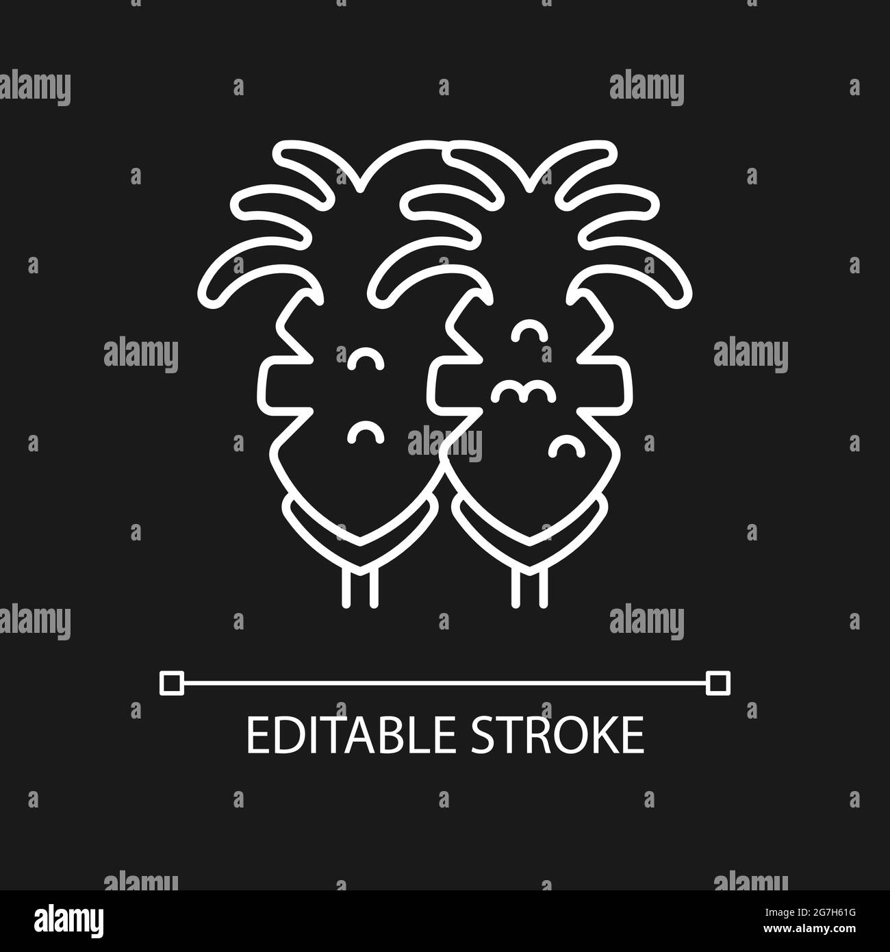 Icona lineare bianca calamari fritta per un tema scuro. Illustrazione Vettoriale