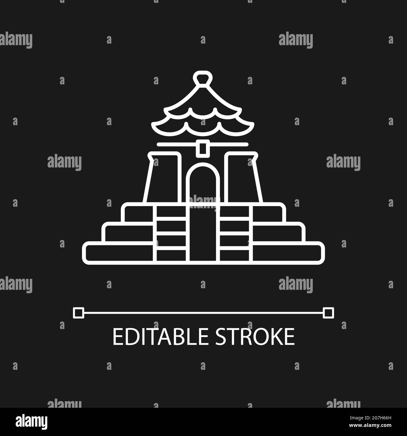 Chiang Kai Shek Memorial Hall icona lineare bianca per tema scuro. Illustrazione Vettoriale