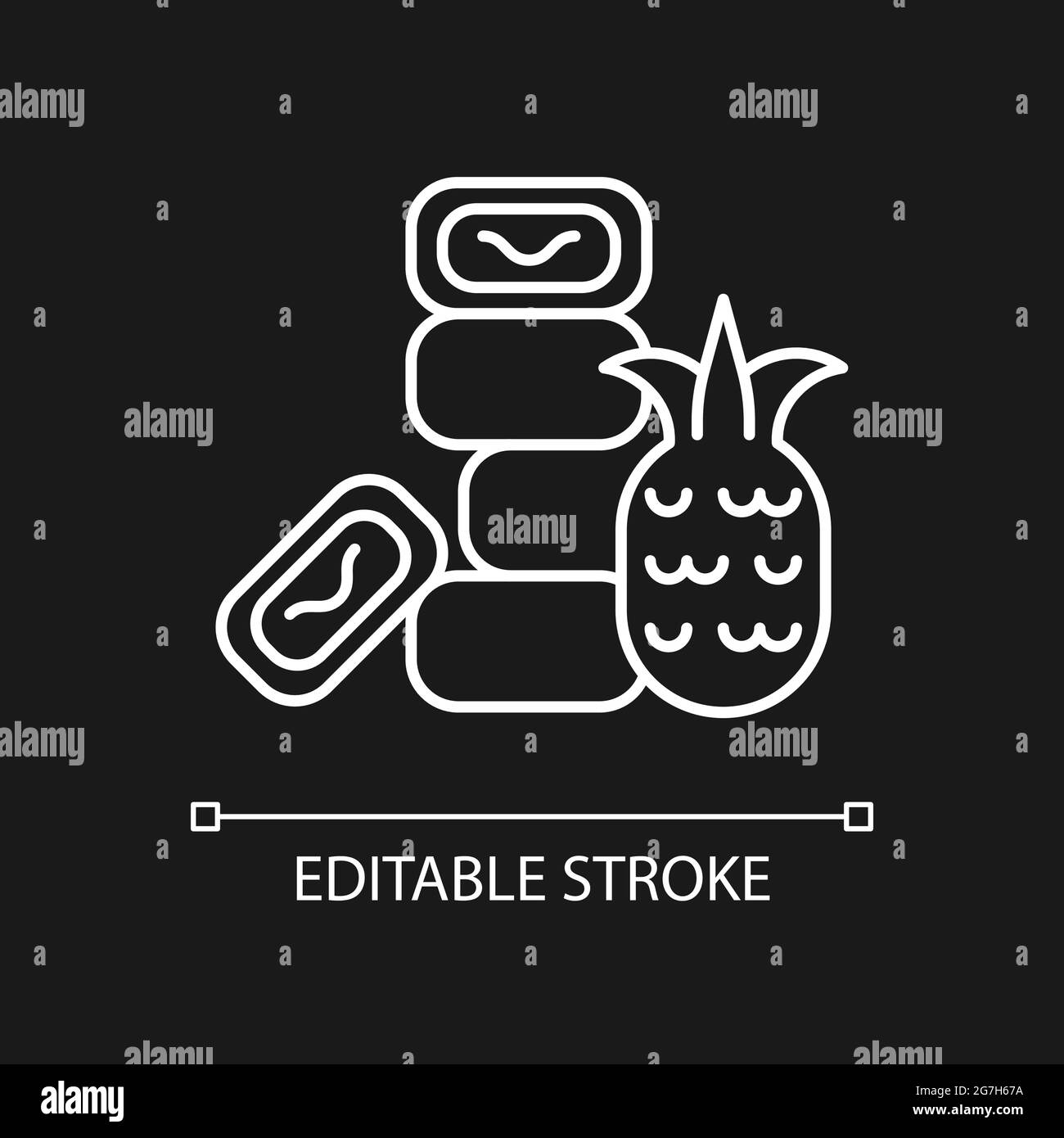 Icona lineare bianca torta di ananas per tema scuro. Illustrazione Vettoriale