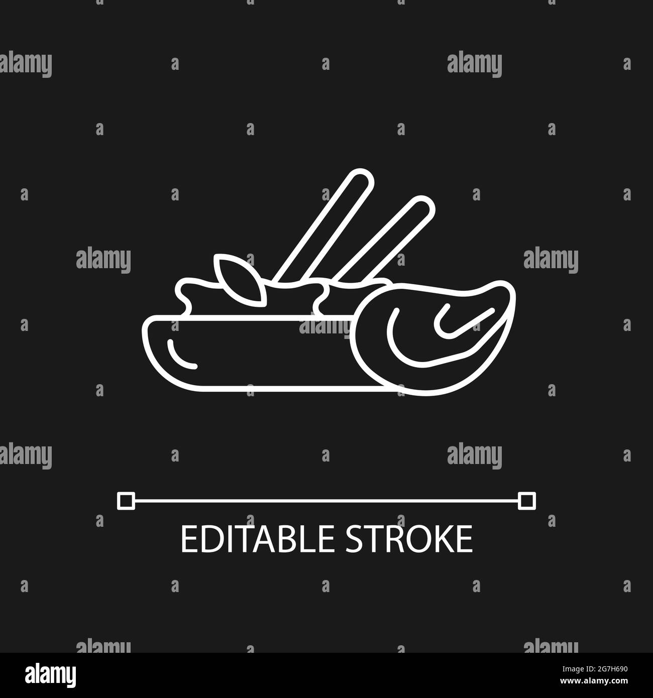 Oyster omelette icona lineare bianca per tema scuro. Illustrazione Vettoriale