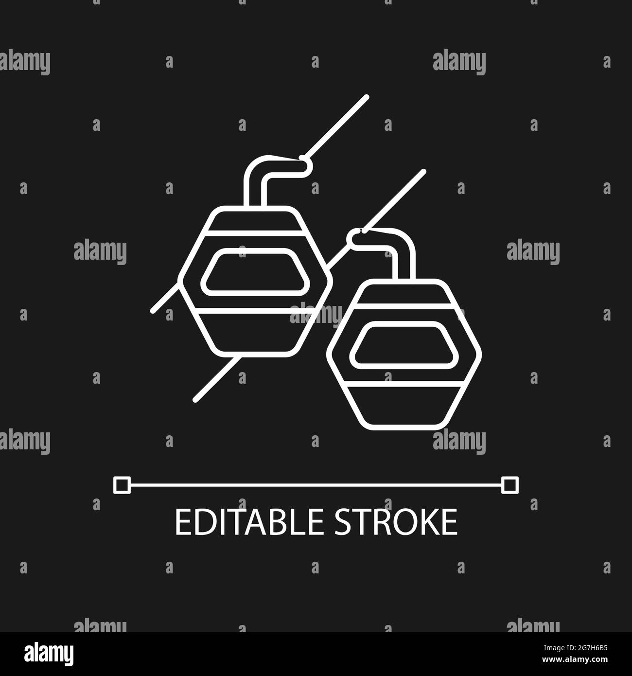 Icona lineare bianca della gondola Maokong per il tema scuro. Illustrazione Vettoriale