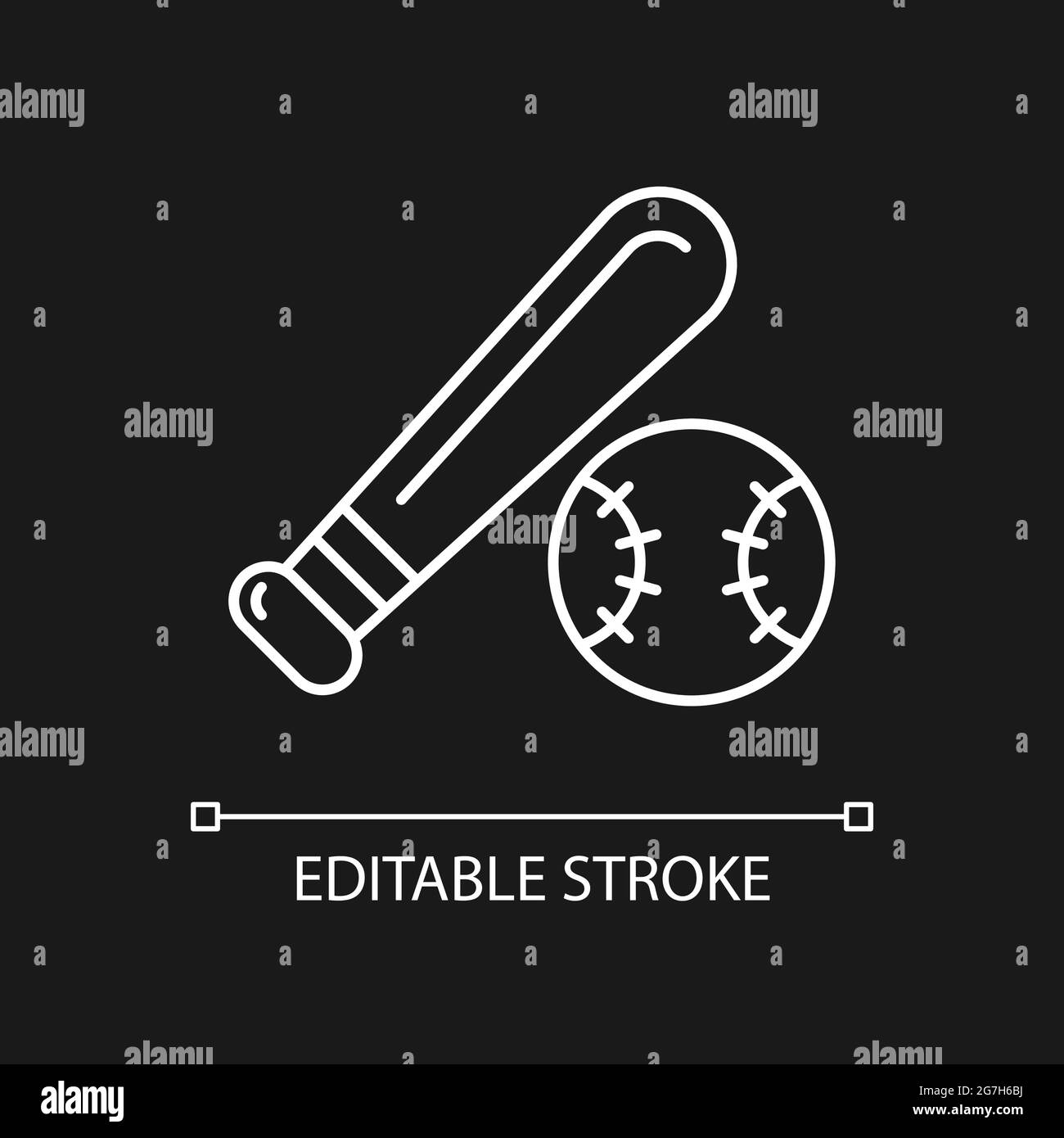 Icona lineare bianca da baseball per un tema scuro. Illustrazione Vettoriale