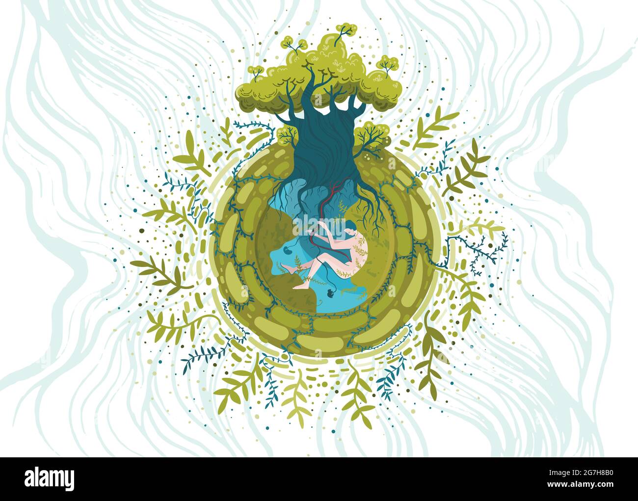 Illustrazione vettoriale concettuale sul tema ecologico e della protezione della natura. Illustrazione Vettoriale
