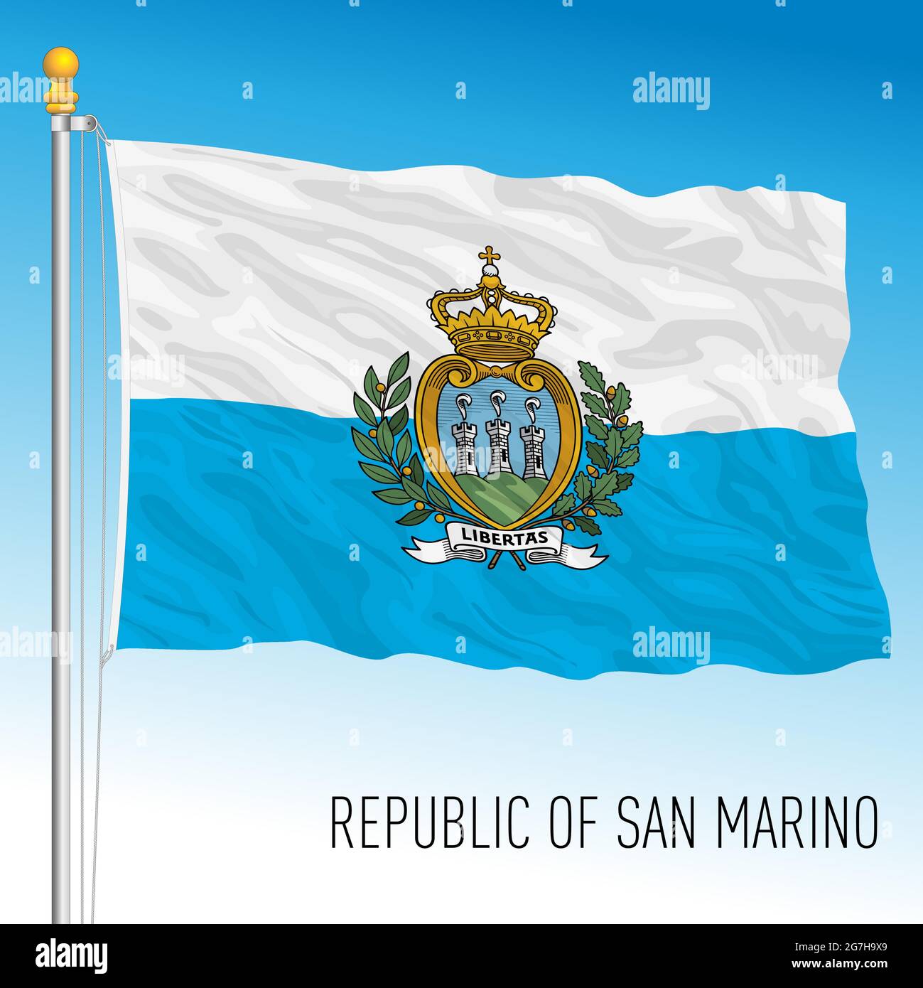 Bandiera nazionale ufficiale della Repubblica di San Marino, paese europeo, illustrazione vettoriale Illustrazione Vettoriale