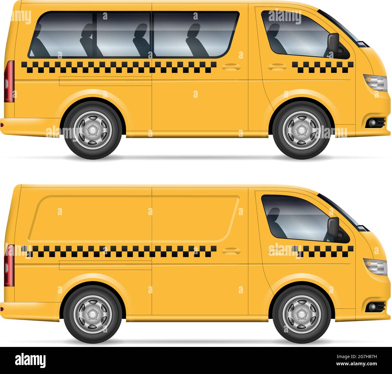 Taxi minivan vettore illustrazione vista da lato. Tutti gli elementi dei gruppi su livelli separati per facilitare l'editing e il ricolore Illustrazione Vettoriale