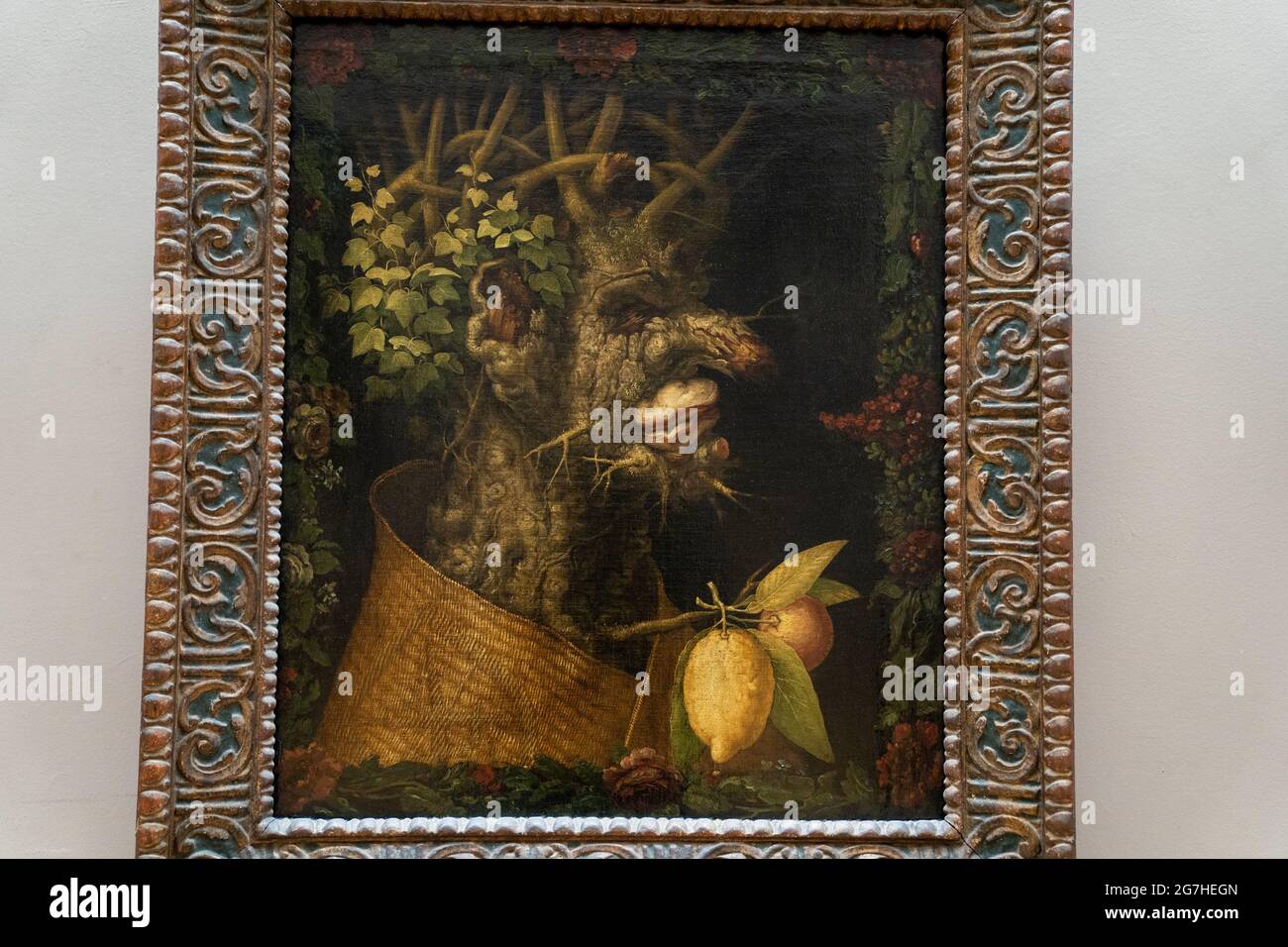 'Inverno' di Giuseppe Arcimboldo. Pittore italiano che ha creato fantasiose teste ritratti fatte di oggetti come frutta, verdura, fiori, pesci. Foto Stock