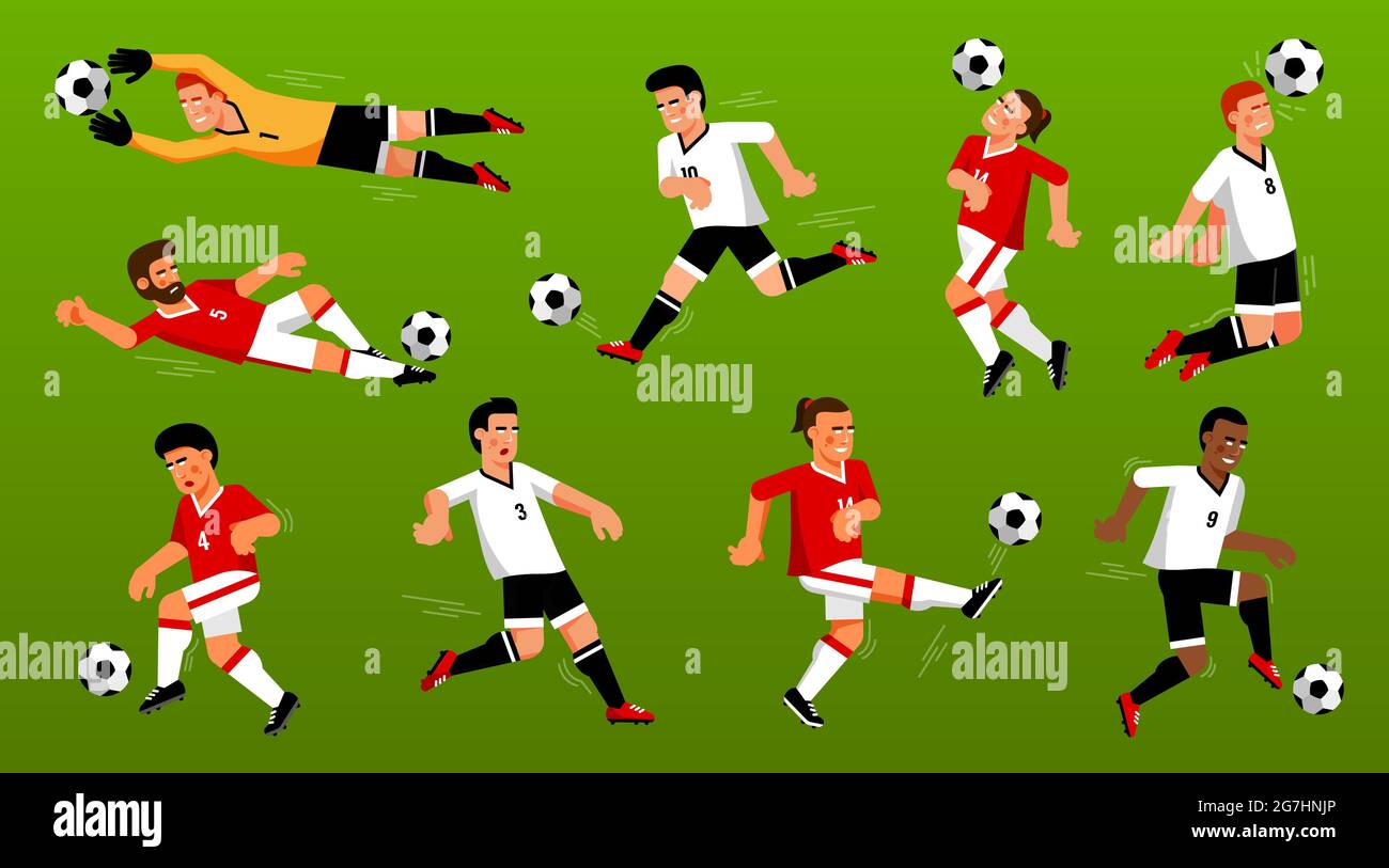 Set di giocatori di calcio con la palla Illustrazione Vettoriale
