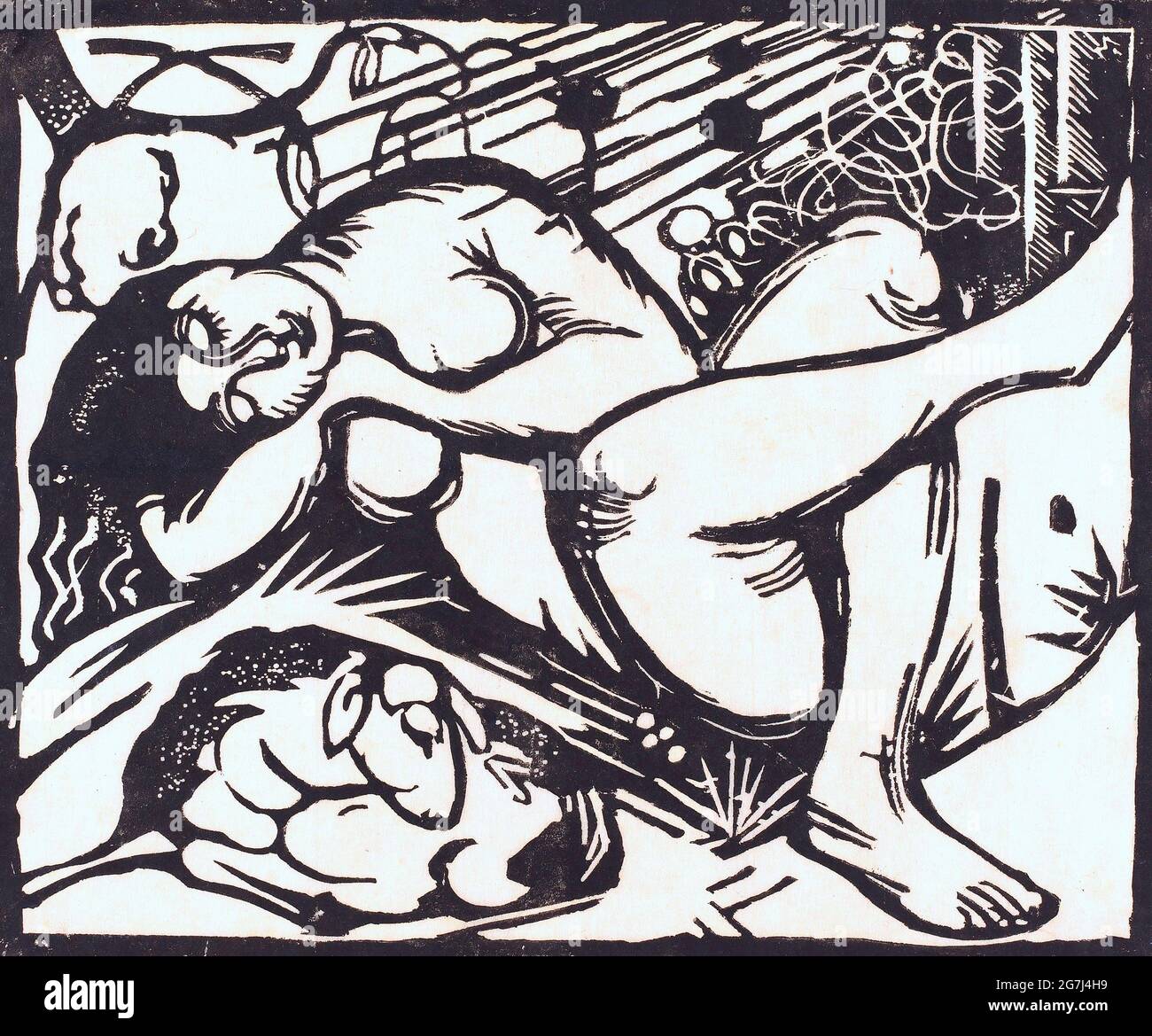 Franz Marc. La pastorella addormentata (Schlafende Hirtin) di Franz Moritz Wilhelm Marc (1880-1916), taglio di legno, 1912 Foto Stock