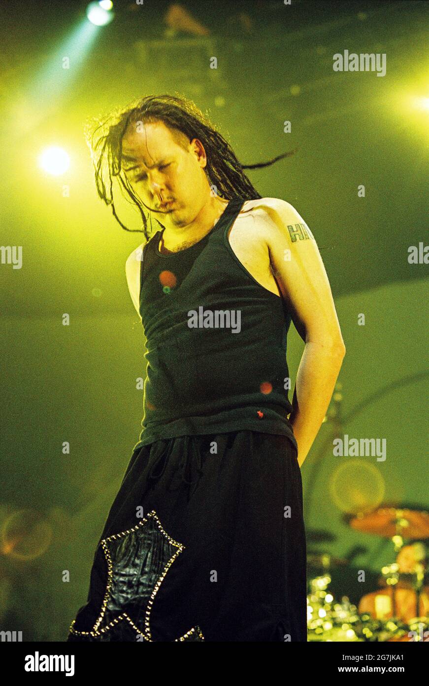 Korn si esibisce presso la Docklands Arena 6 settembre 2002, Londra, Inghilterra, Regno Unito. Foto Stock