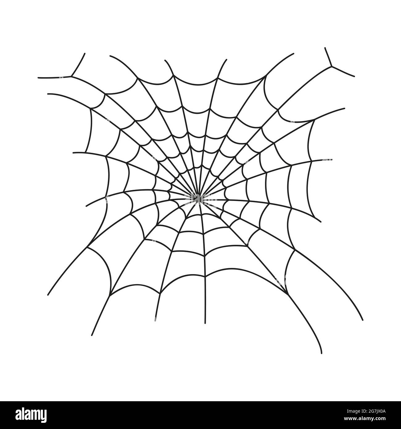 Cobweb aggrovigliato in stile lineare. Icona Spider web isolata su sfondo bianco. Elemento di design per la decorazione della festa di Halloween. Illustrazione vettoriale. Illustrazione Vettoriale