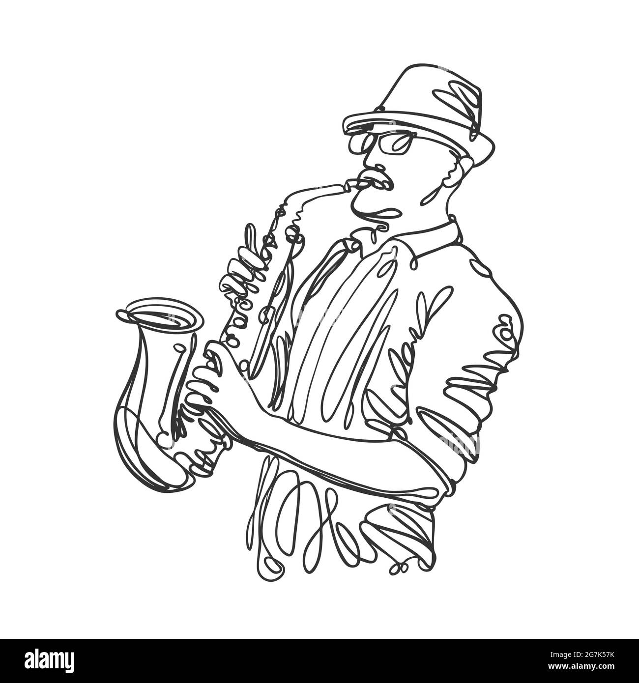 Sassofono jazz in stile lineare. Illustrazione vettoriale del concetto musicale Illustrazione Vettoriale