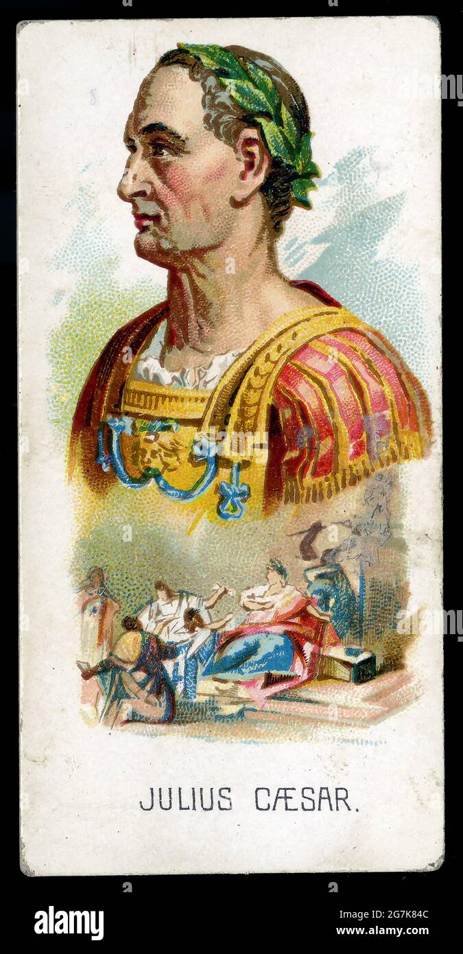 La carta di scambio dell'inserto raffigurante Julius Caesar è stata inclusa con un pacchetto di sigarette come premio intorno al 1880. Foto Stock