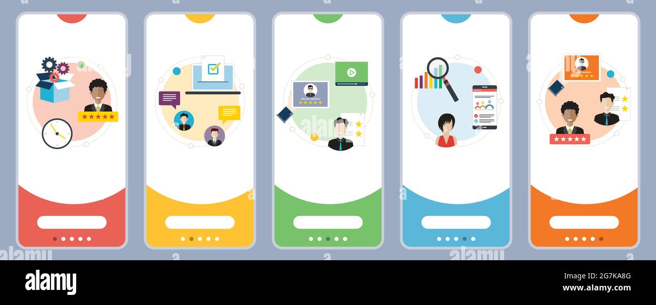 Icone di rating, business, sondaggio, feedback e business. Concetti di business del servizio di valutazione, sondaggio online, feedback dei clienti e sondaggio sui clienti. Web Illustrazione Vettoriale