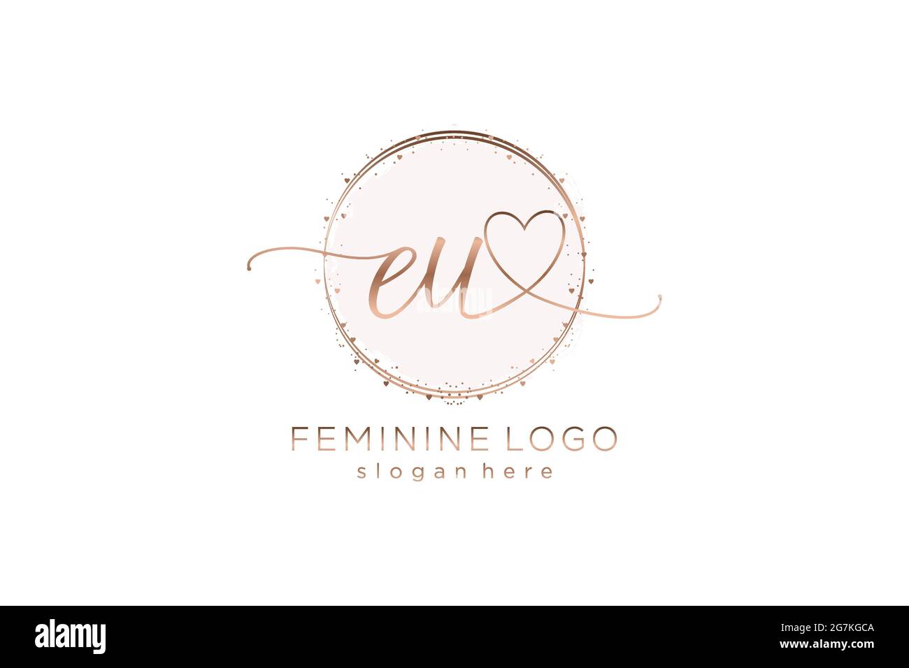 Logo UE manoscritto con logo vettoriale a forma di cerchio di matrimonio iniziale, moda, floreale e botanico con modello creativo. Illustrazione Vettoriale