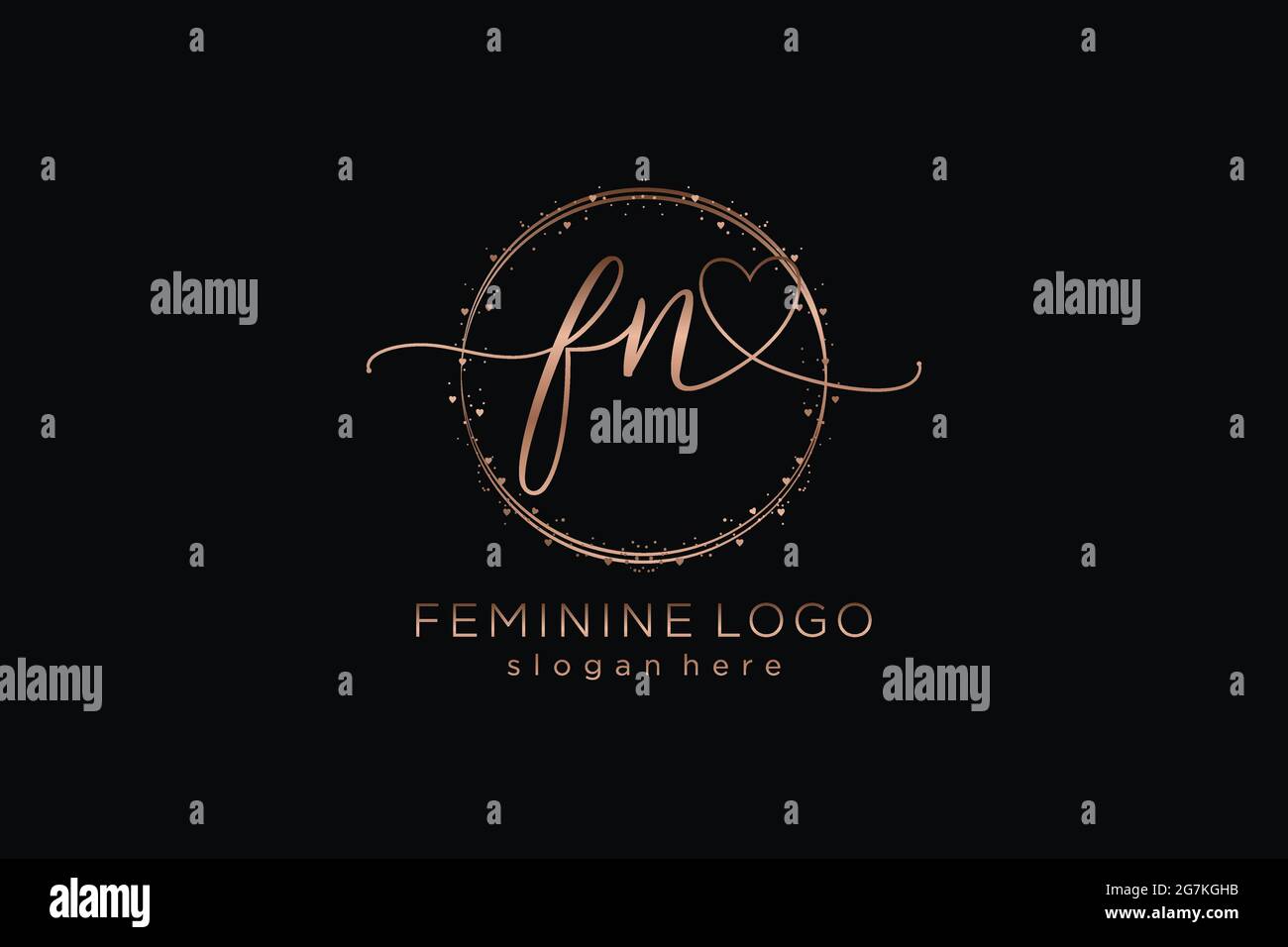 Logo FN manoscritto con logo vettoriale a forma di cerchio di matrimonio iniziale, moda, floreale e botanico con template creativo. Illustrazione Vettoriale