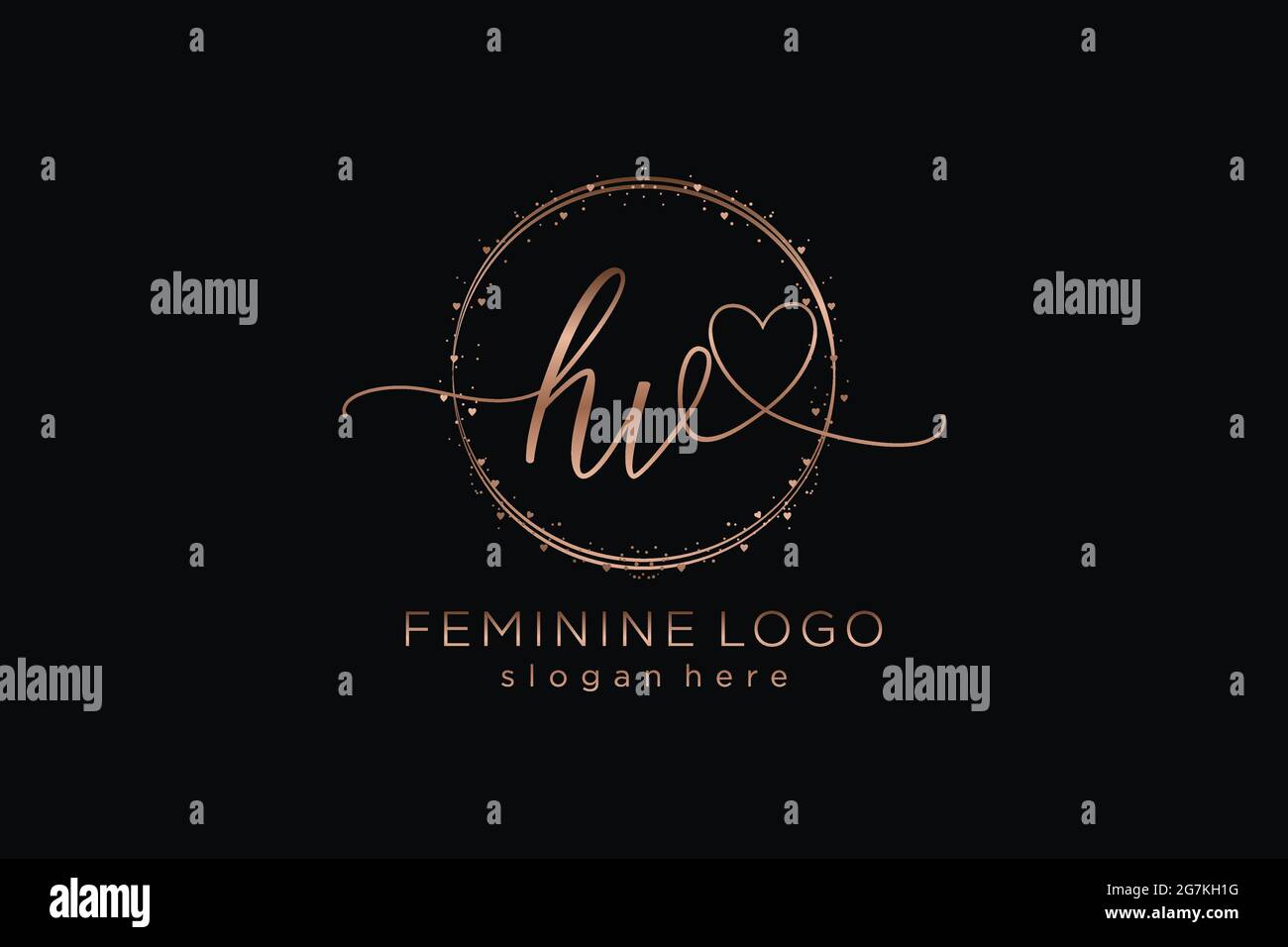 Logo HV manoscritto con logo vettoriale a forma di cerchio di matrimonio iniziale, moda, floreale e botanico con template creativo. Illustrazione Vettoriale