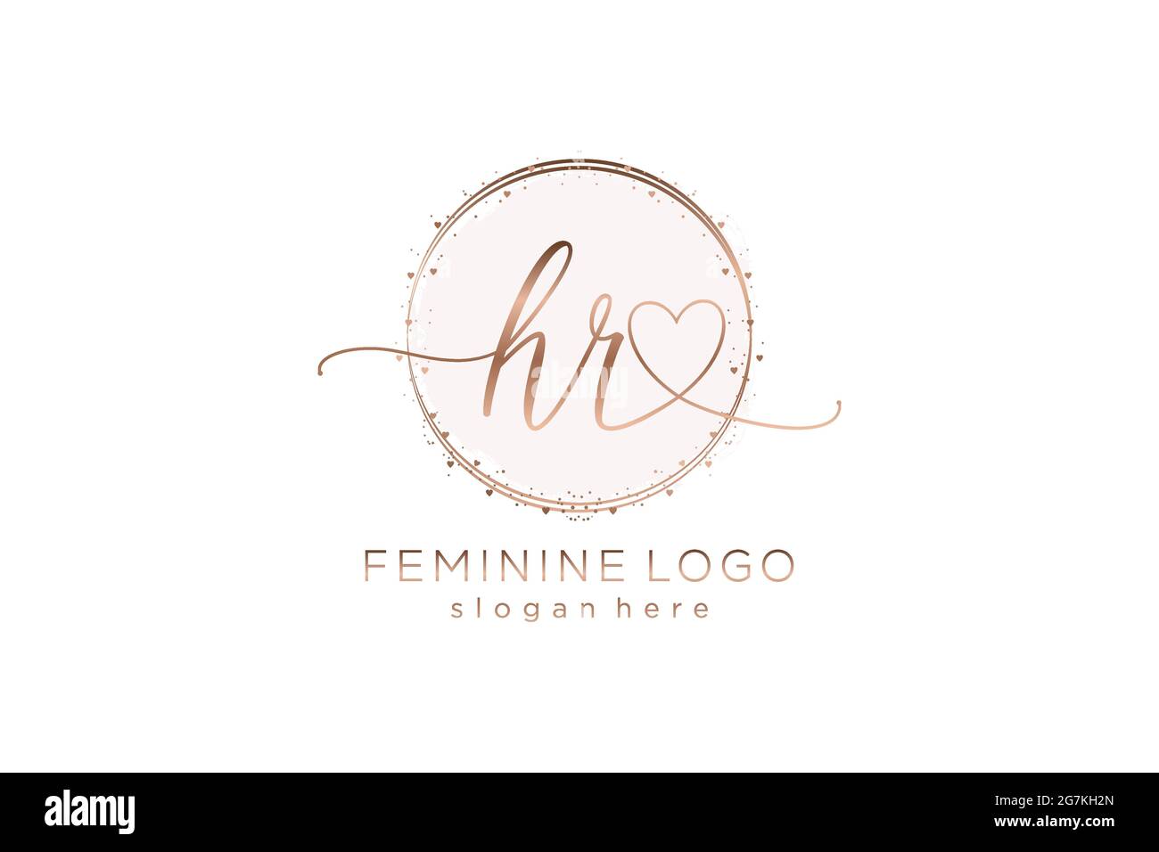 HR Handwriting logo con modello circolare vettore logo di matrimonio iniziale, moda, floreale e botanico con modello creativo. Illustrazione Vettoriale