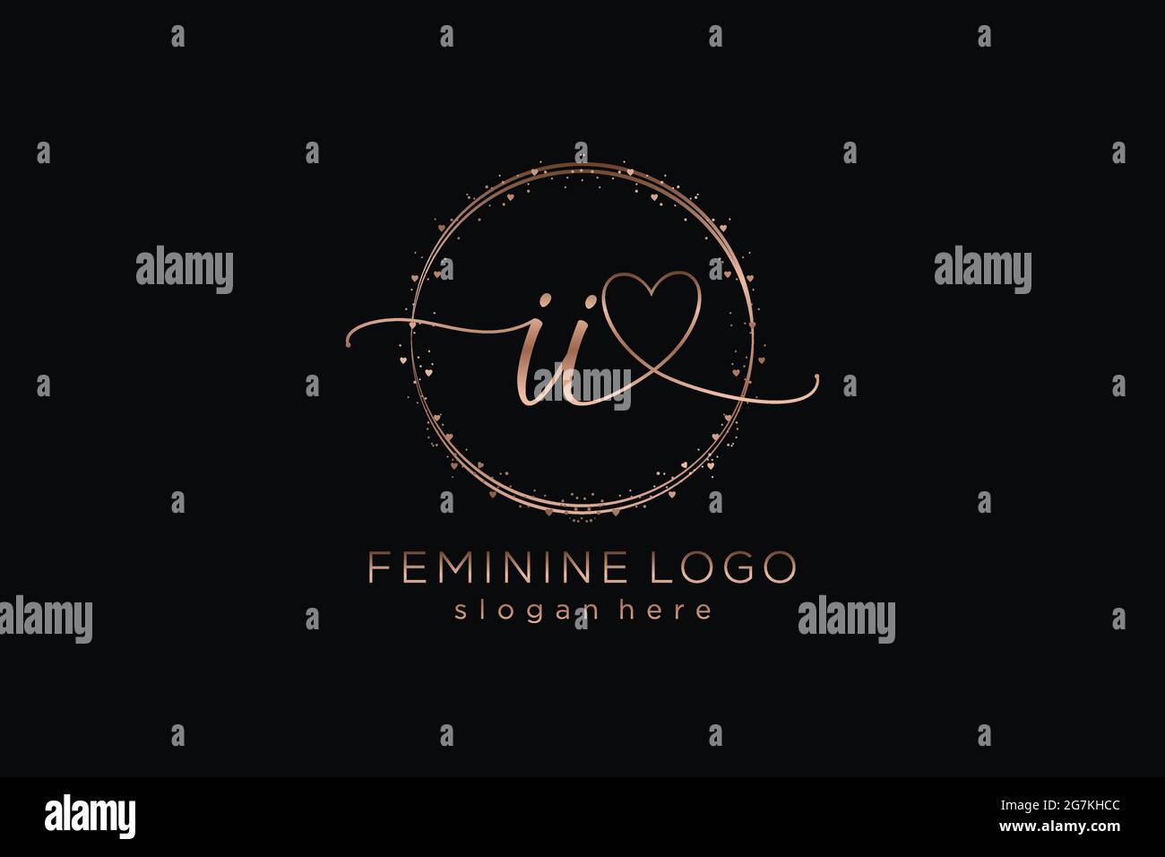 II logo manoscritto con logo vettoriale a forma di cerchio di matrimonio iniziale, moda, floreale e botanico con template creativo. Illustrazione Vettoriale