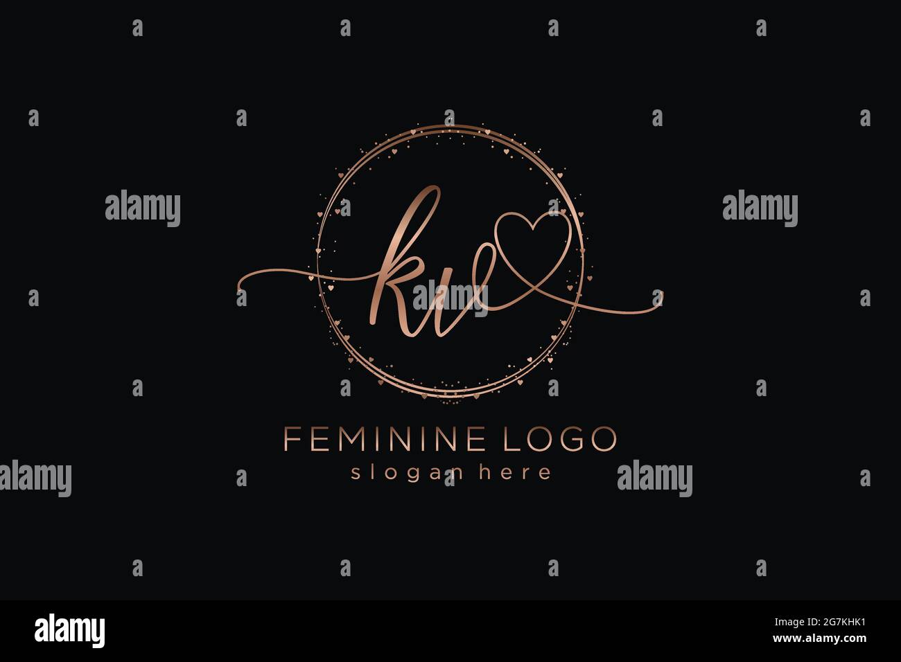 KV Handwriting logo con modello circolare vettore logo di matrimonio iniziale, moda, floreale e botanico con modello creativo. Illustrazione Vettoriale