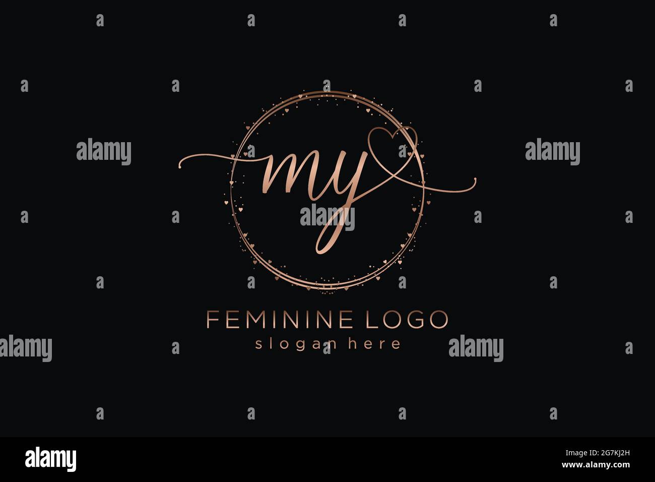 IL mio logo di calligrafia con cerchio modello vettore logo di matrimonio iniziale, moda, floreale e botanico con modello creativo. Illustrazione Vettoriale