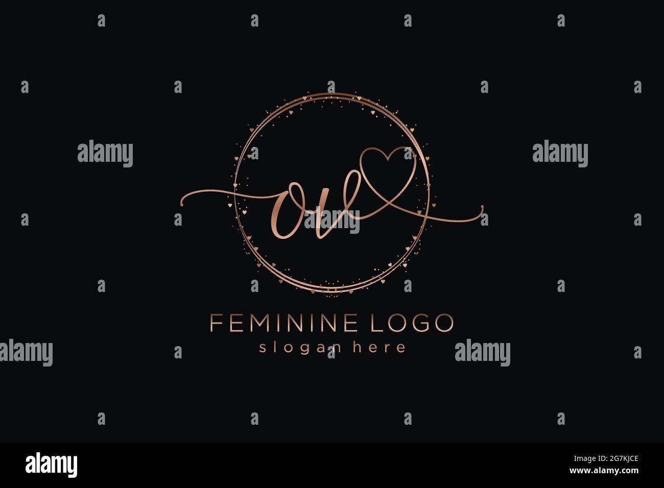 Logo scritto a mano OV con logo vettoriale a forma di cerchio di matrimonio iniziale, moda, floreale e botanico con template creativo. Illustrazione Vettoriale