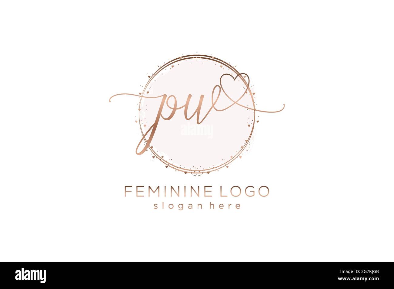 Logo PW manoscritto con logo vettoriale a forma di cerchio di matrimonio iniziale, moda, floreale e botanico con template creativo. Illustrazione Vettoriale