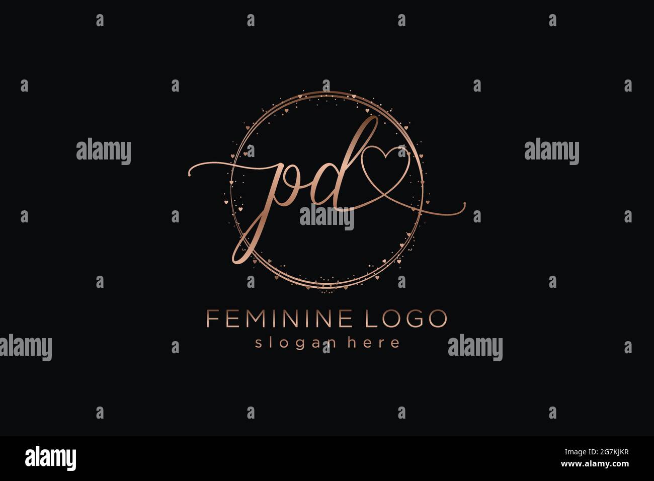PD Handwriting logo con modello circolare vettore logo di matrimonio iniziale, moda, floreale e botanico con modello creativo. Illustrazione Vettoriale