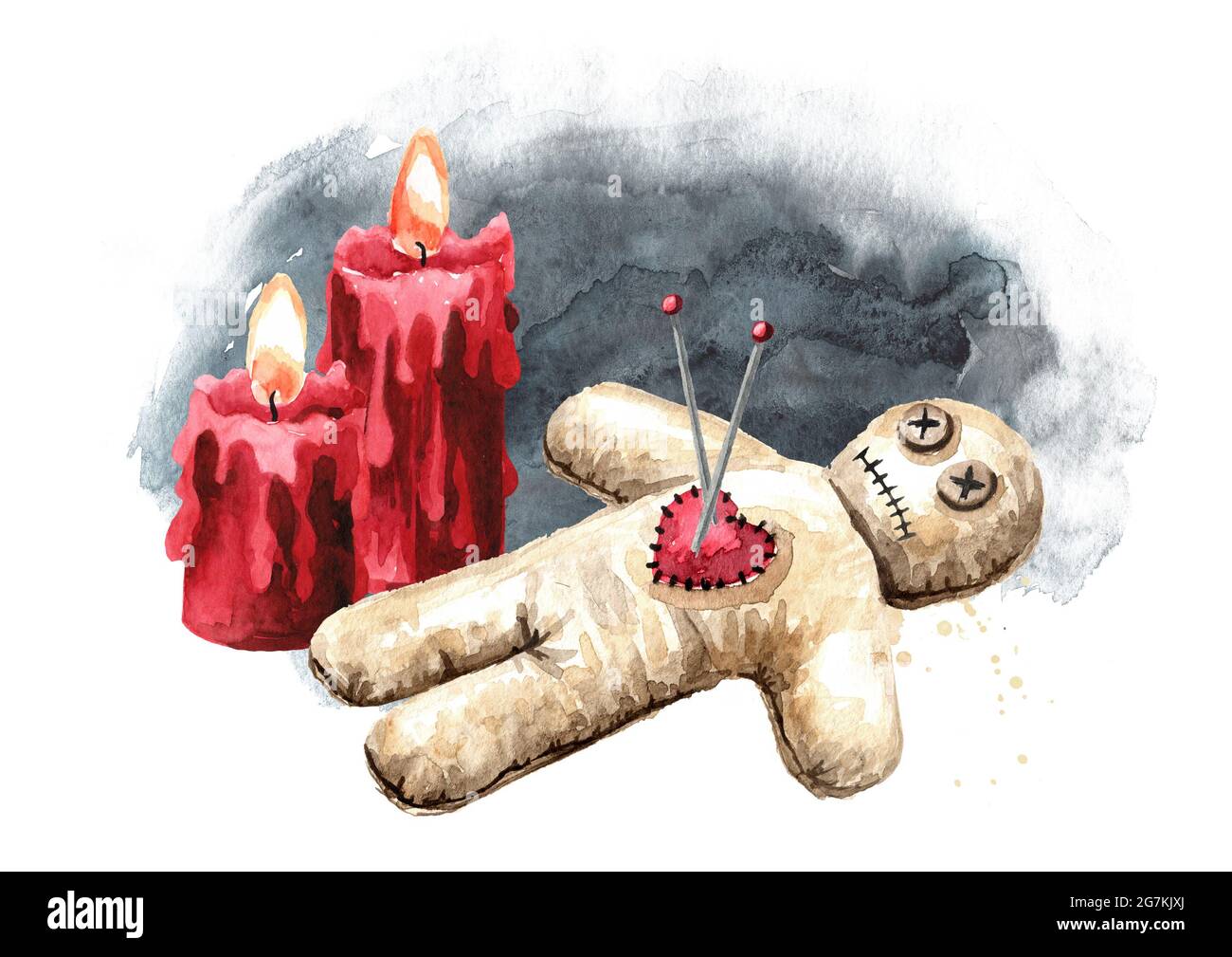 Voodoo e candele rosse. Concetto di stregoneria, magia, occulto ed  esoterico. Illustrazione di acquerello disegnata a mano, isolata su sfondo  bianco Foto stock - Alamy