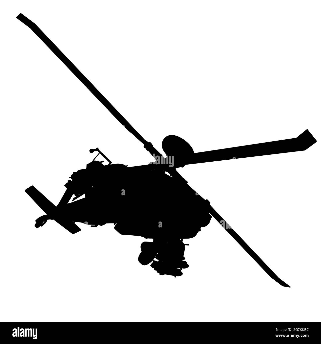 La silhouette dell'elicottero da combattimento è isolata su sfondo bianco. Illustrazione vettoriale. Illustrazione Vettoriale
