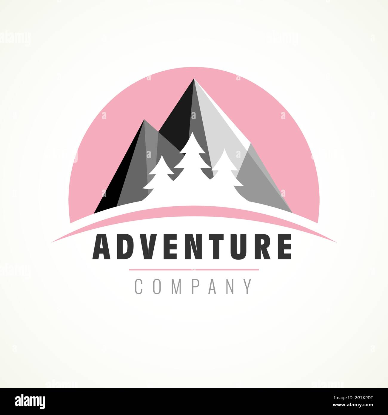 Avventura logo concetto con alberi di pino sulla montagna per campeggio o viaggio. Vintage di natura selvaggia e esplorazione con faccetta texture. Isolare Illustrazione Vettoriale