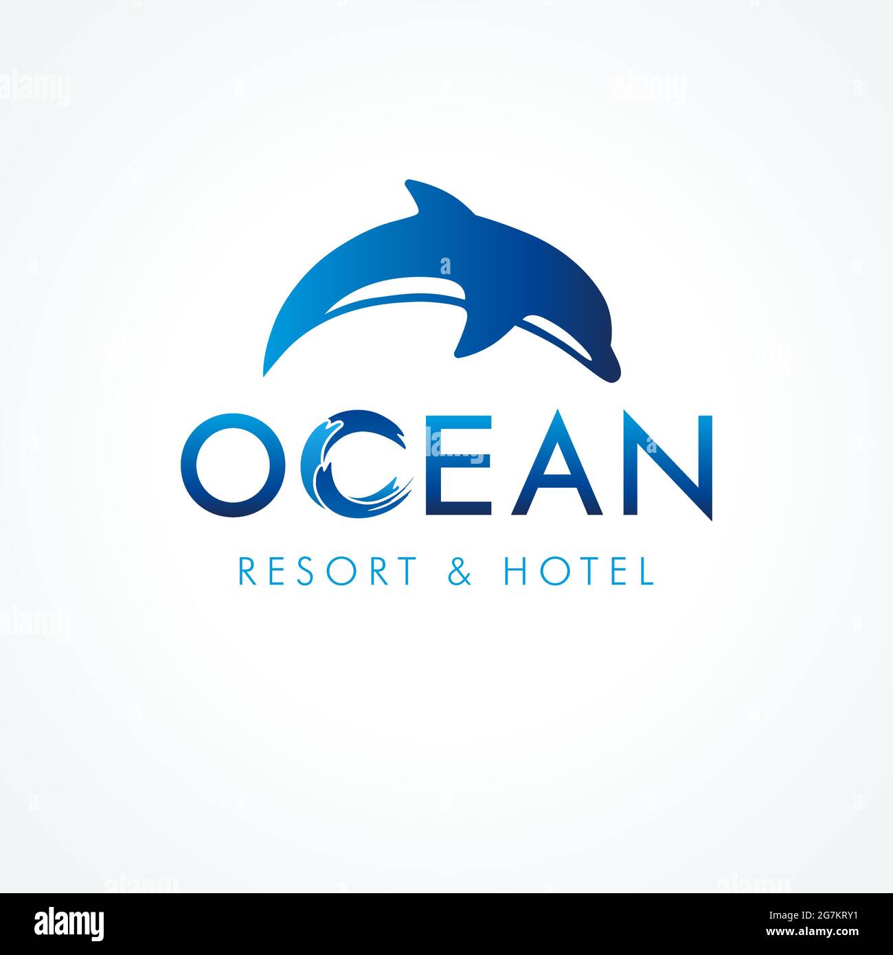 Word OCEAN con il concetto di logo a forma di onda tubolare. Agenzia di viaggi, offerta last minute, sport acquatici creativo logotipo idea. Temp. Disegno grafico astratto isolato Illustrazione Vettoriale