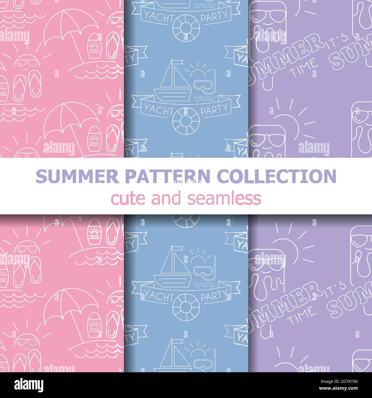 Collezione Pastel Summer pattern . Banner estivo. Vacanze estive. Vettore Illustrazione Vettoriale